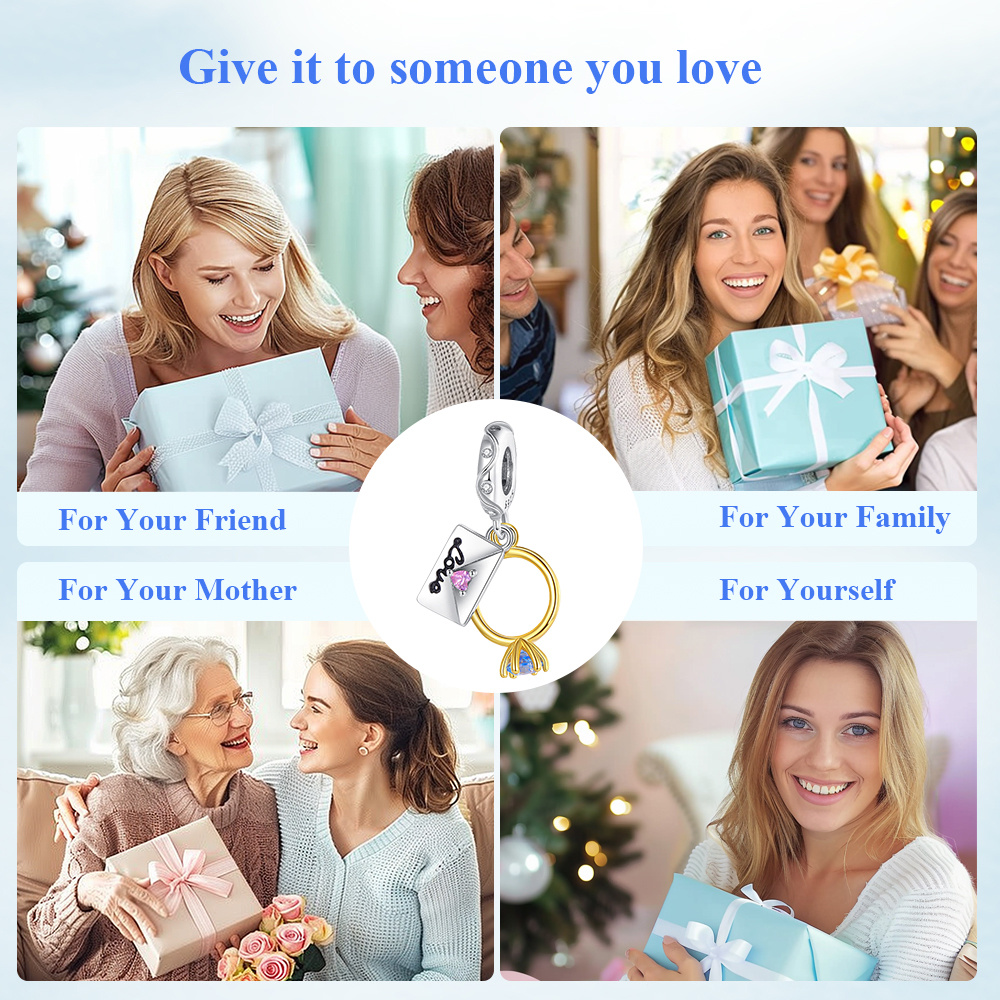 925 Sterling Silver Wedding Ring Love Letter Pendant